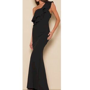 Lulus Grand Beauty Black Ruffled One-Shoulder Mermaid Maxi Dress Size Small NWT